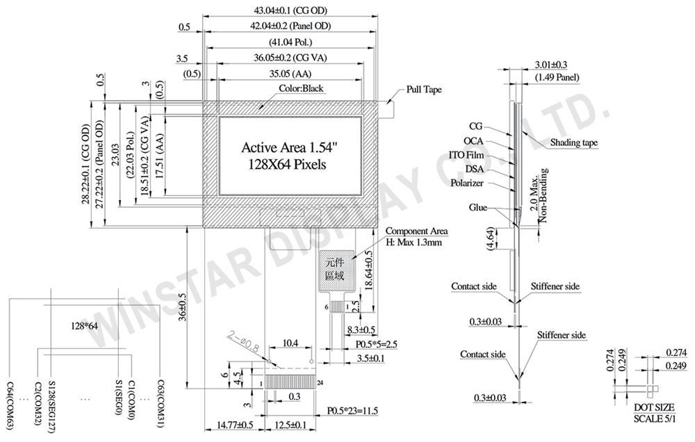 128x64 OLED Screen Module with Touch Panel - WEO012864A-CTP