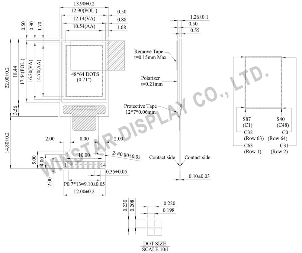 Winstar Display - 0.71" Graphic OLED 48x64, 0.71 oled