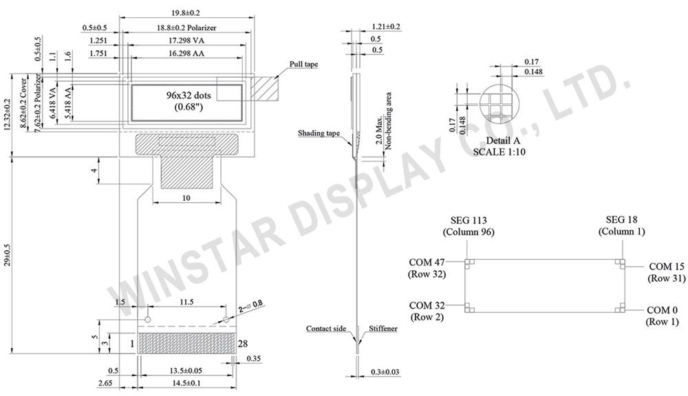 96x32 OLED Graphic Display 0.68 inch - WEO009632B-ZIF
