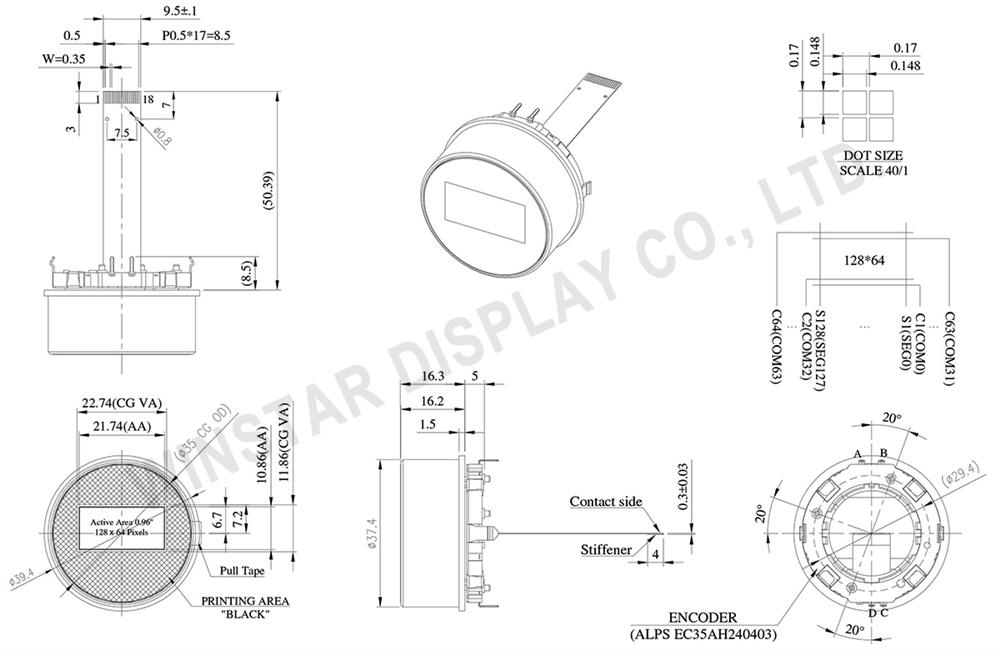 Ø 0.96" 128×64 OLED Knob - WEO012864Z