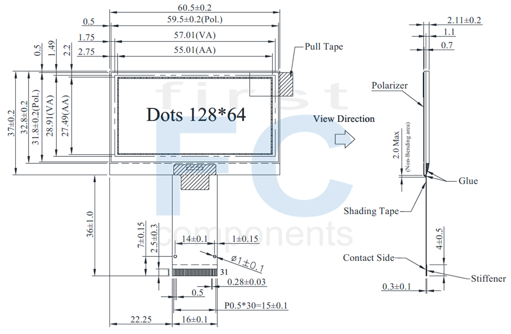 2.42 inch OLED Display, 2.42 OLED 128x64 - WEO012864G