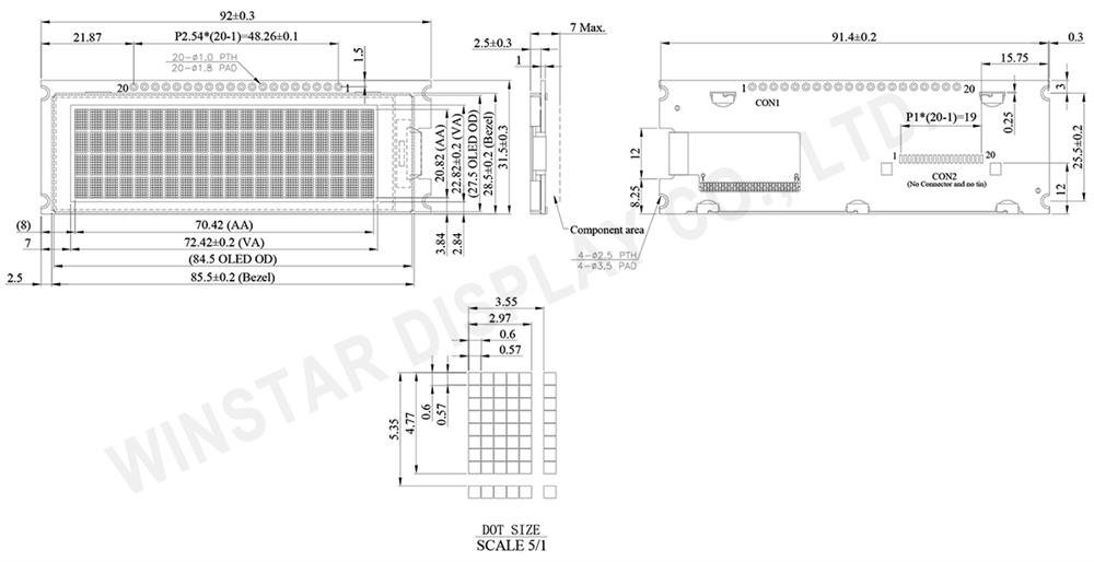 20 characters x 4 Lines OLED Display COG+FR+PCB - WEP002004C